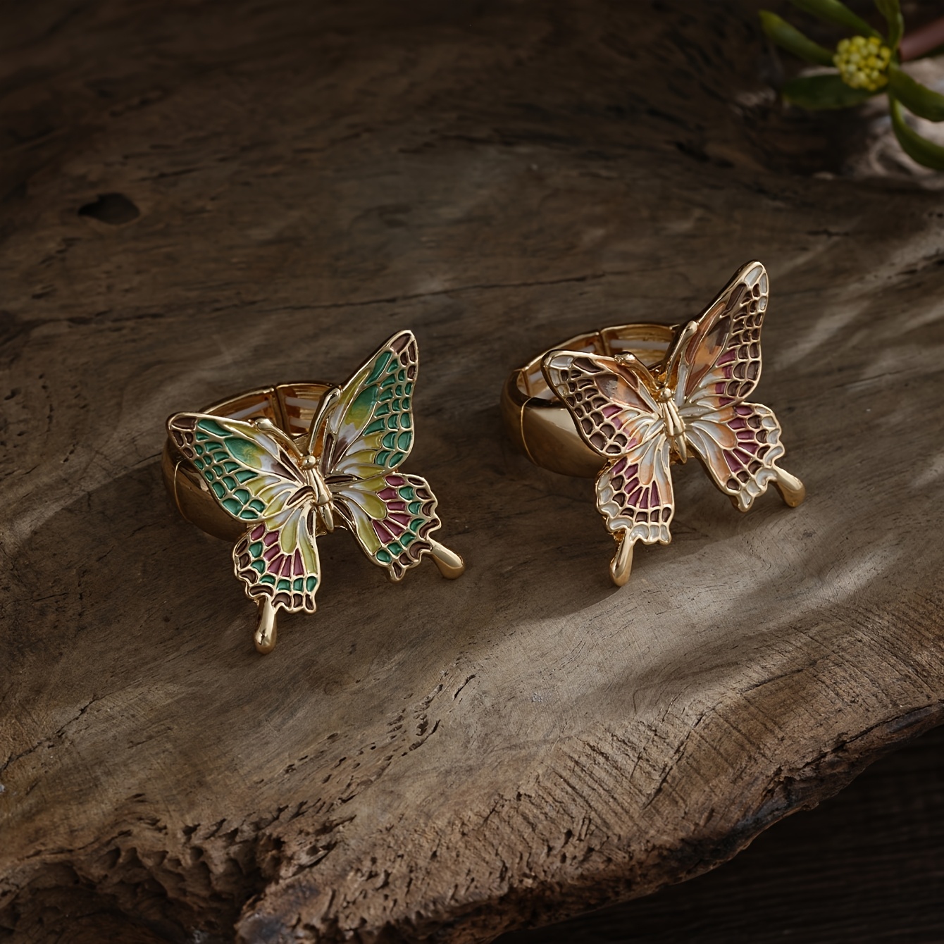 2pcs Big Butterfly Rings for Women, Golden Plated